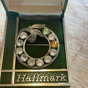 Vintage Sterling Van Dell Brooch 1950’s Clear Glass With August and November